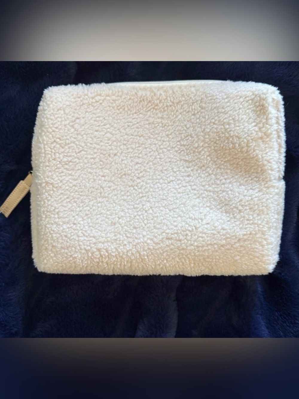 Cream Sherpa Zip Pouch